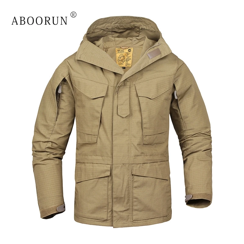 

ABOORUN Military Men's Outdoor Tactical Hooded Jacket Spring Autumn Casual Waterproof Windbreaker Coat for Male x1740