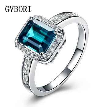 

Luxury GVBORI 18K White Gold Natural Green Tourmaline Gemstone & Diamond Wedding Ring For Women Fine Jewelry Valentine Gift