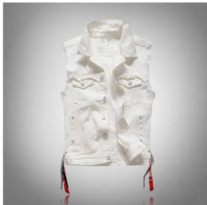 

Slim Fit Mens Solid Color Cowboy Vest Coats Clothings Large Size Single Breasted Turn Down Collar Male Denim Waistcoats J2033