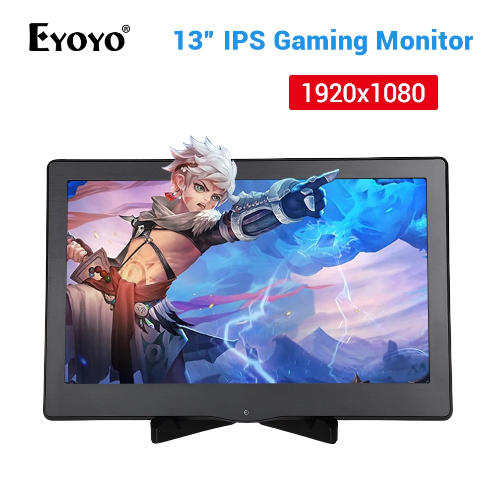 

Eyoyo 13.3" Inch Portable CCVT Monitor IPS HDMI Display Raspberry Pi Screen Support 4K HDMI Input W/Built-in Speakers For Game