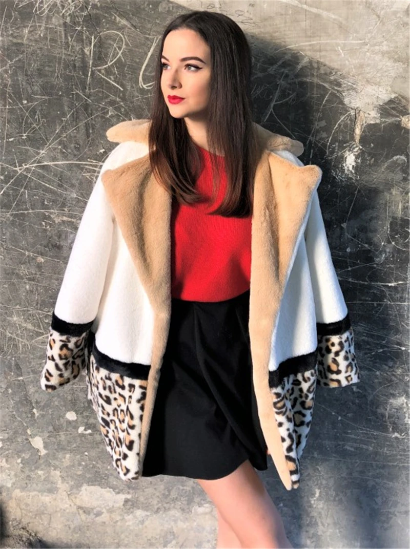 Dotfashion, разноцветное пальто с карманами, леопардовая панель, искусственный мех, плюшевое пальто, женская Повседневная зимняя одежда, женская верхняя одежда с длинным рукавом