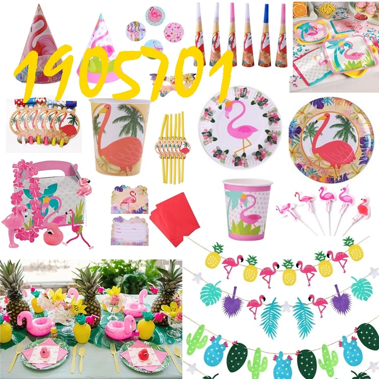 

Flamingos Themes Paper tableware Plate Cup Banner Glasses Napkin Tablecloth Balloon Greet Card Box Bag Favor Party Birthday Gift