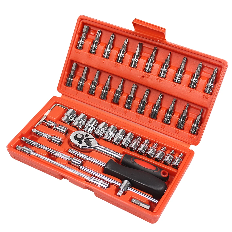 46pcs 1/4 Inch Socket Set Car Repair Tool Ratchet Torque Wrench Combo