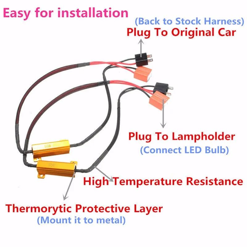 2 предмета H7 50 W 6Ohm светодиодный DRL Туман свет может нагрузки проводка резистора жгут DC 12-24 V Автомобильная электроника