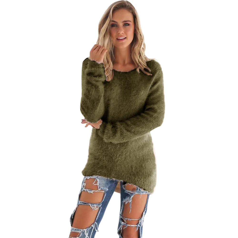 New Hot Women Autumn Winter Fleece Warm Sweaters Long Sleeve Solid Jumper Pullover Tops Bottoming Blouse Shirts Plus Size#QQ