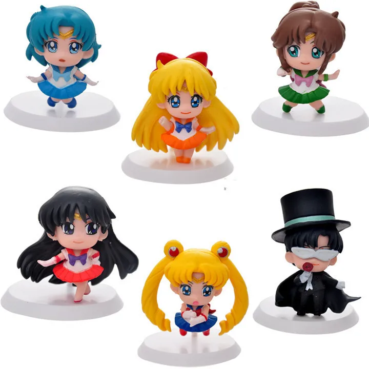 

Sailor Moon Mars Jupiter Venus Mercury Open Eyes Q Version PVC Action Figure Model Toys Dolls 6pcs/set Free Shipping