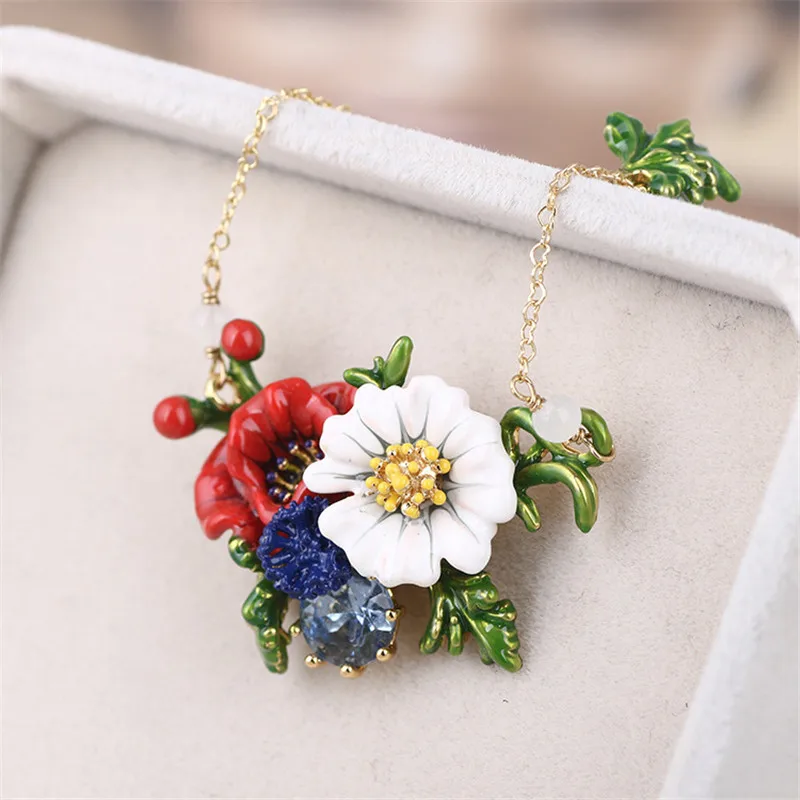 

Warmhome Lovely Jewelry Enamel Glaze Copper Fashion Red Rose Flower White Daisy Gem For Women Necklace