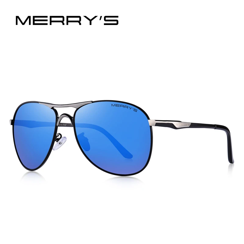 MERRYS, дизайнерские мужские классические солнцезащитные очки пилота, мужские, s HD, поляризационные солнцезащитные очки для вождения, роскошные оттенки, защита от уф400 лучей, S8712 - Цвет линз: C05 Blue