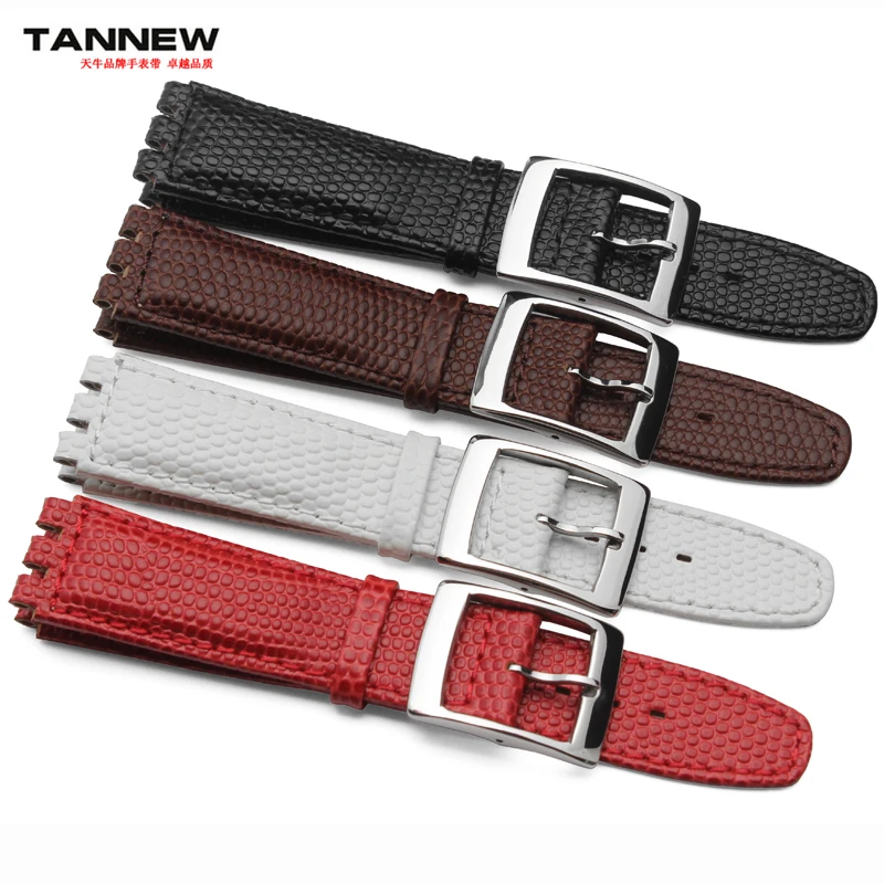 

17mm leather strap watch fit swatch SUOW701 SUOB704 lizard sticks strap soft and comfortable female strap watchband for men