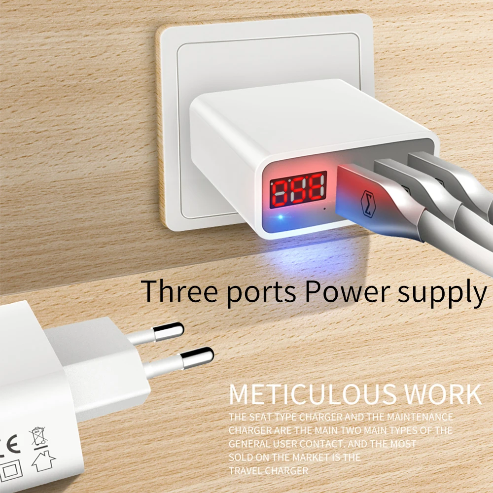 Универсальное USB зарядное устройство светодиодный дисплей 3 USB зарядное устройство USB ЗУ для мобильного телефона Быстрая зарядка настенное зарядное устройство для iPhone X samsung Xiaomi