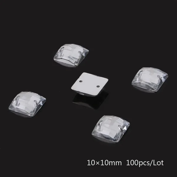 100PCS 10x10 мм плоские стразы для шитья квадратные акриловые бусины пришить стразы камни для рукоделия украшение для альбома - Цвет: Transparent White