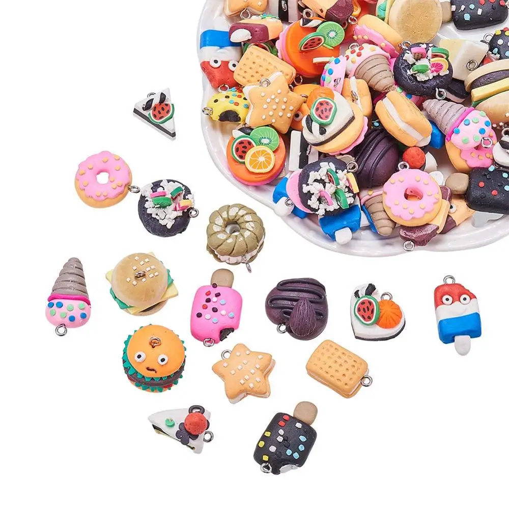 

100pcs Mixed Shape Mixed Color Food Polymer Clay Charm Pendants Loose Beads For DIY Jewelry Bracelet Necklace Accessories