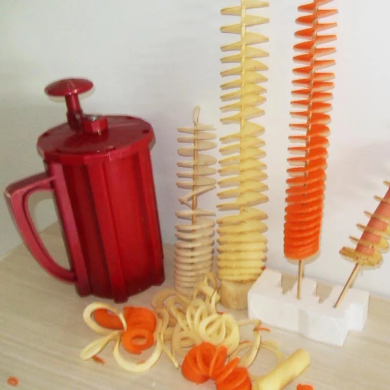 New High Quality Manual Stainless Steel 3 in 1 Spiral Potato Slicer Kitchen Tool Corta Patatas E5M1