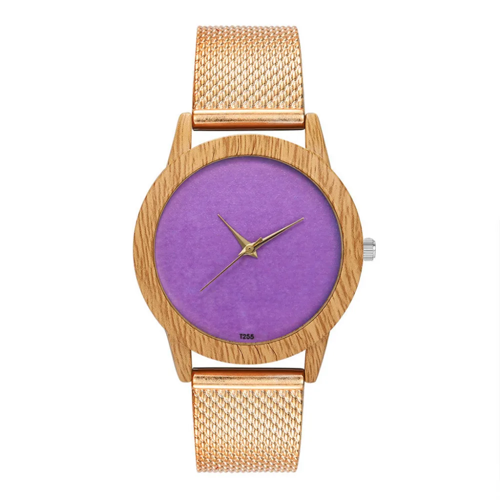 Fashion Nature Wooden Grain Leisure Minimalism Purple Dial Silicone Strap Quartz Watch Classic Casual Wrist Watch Gifts