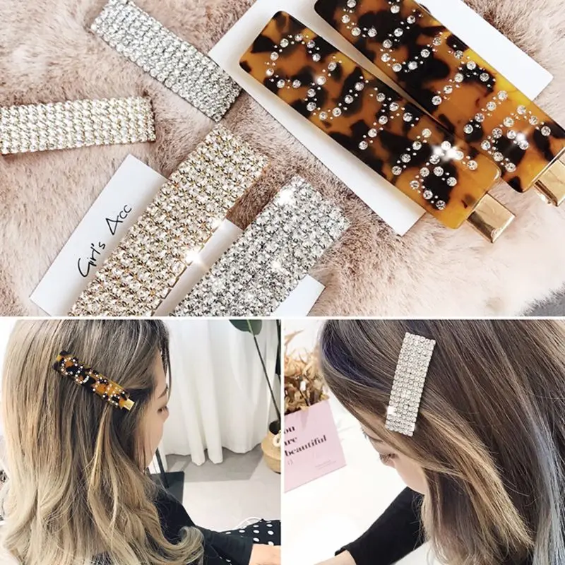 Fashion Luxury Crystal Rhinestones Hair Clips Leopard Acrylic Hairpin Hair Accessories for Women Letters Hairgrip Headwear Rated