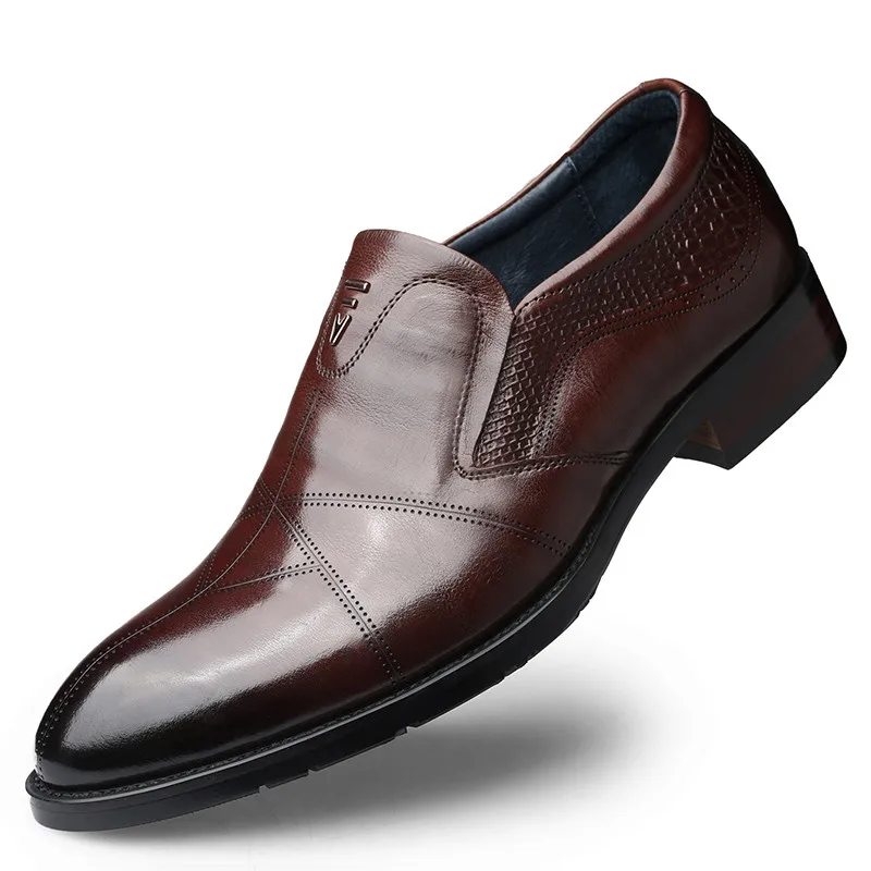 Мужские строгие туфли из натуральной кожи; удобные деловые туфли с острым носком; свадебные туфли для мужчин - Цвет: brown