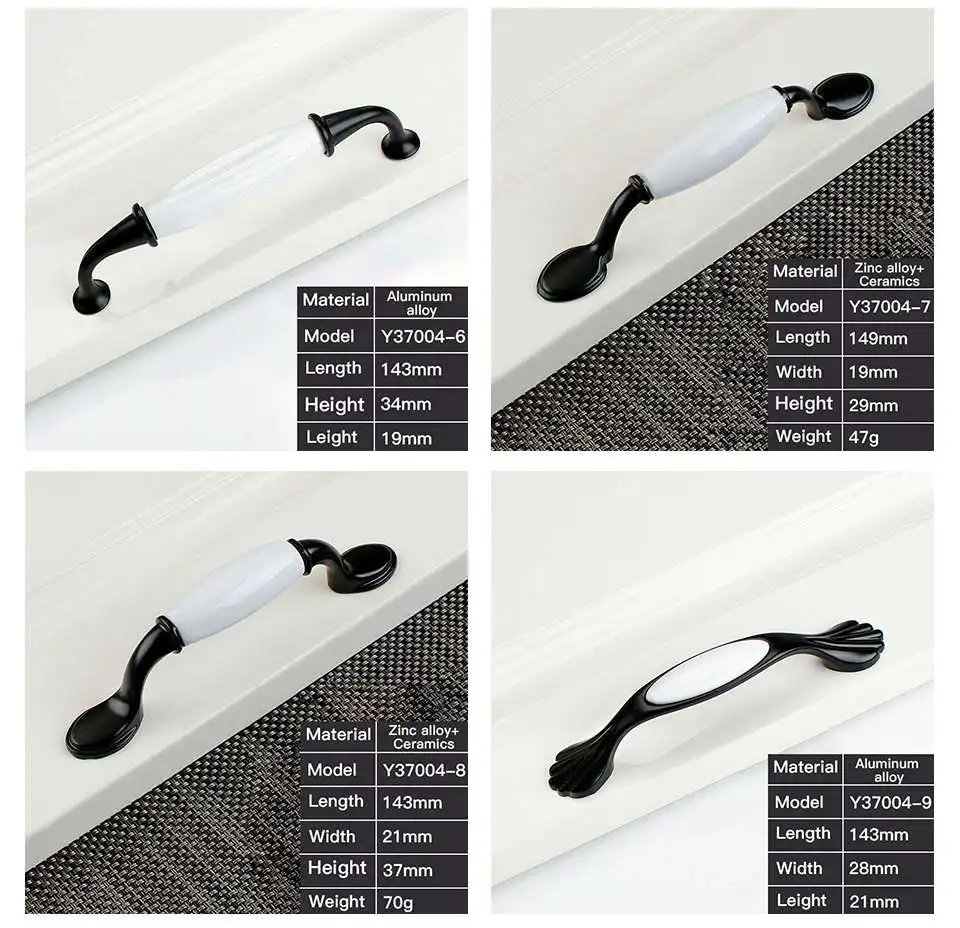 Черные/белые дверные ручки в стиле кантри, керамические ручки для выдвижных ящиков, ручки для кухонного шкафа и ручки для мебели