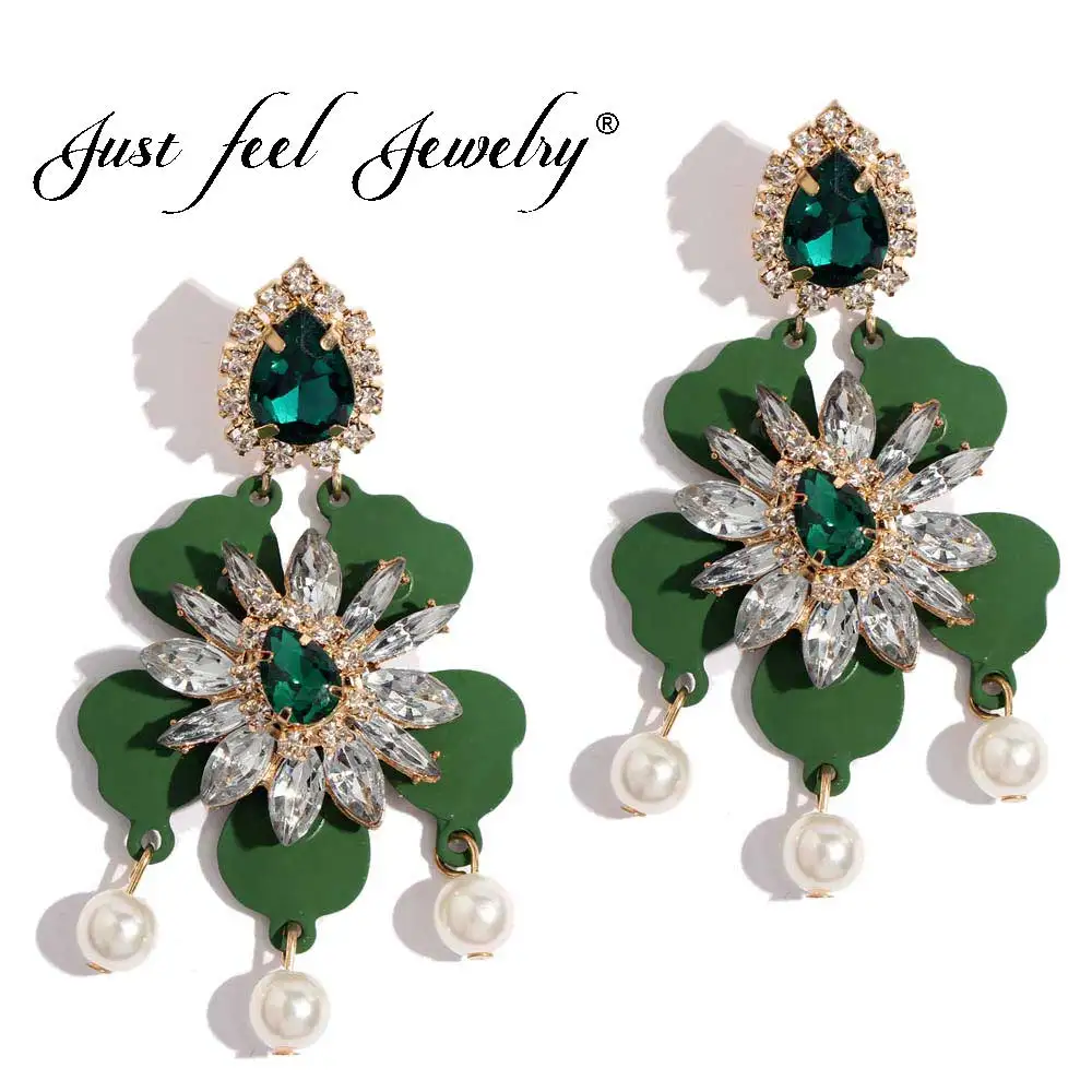 Buy JUST FEEL Green Flower Dangle Earrings For Women