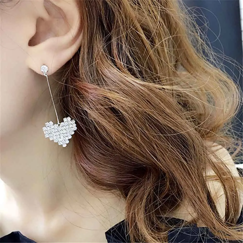 New Fashion Simple Peach Heart luxury Rhinestone Clip On Earrings Without Piercing For Girls