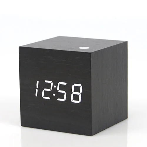 Multicolor Cube LED Wooden Alarm Clock Modern Sound Control Square