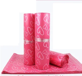 

100pcs Pink Print Love Polybag Envelope Mailing Bag Heart Shaped Mailer Postal Express Courier Bag Packaging Jewelry Cloth Bag