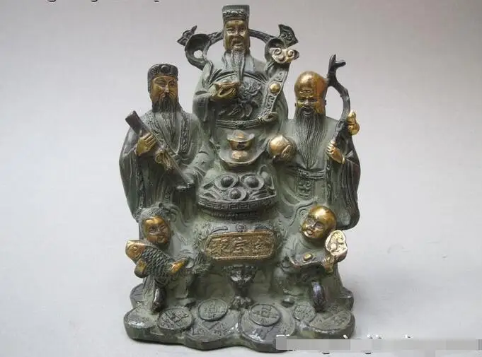 

Chinese Folk old Bronze Fu Lu Shou Three Longevity God Wealth Treasure bowl set
