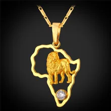 2016 African Jewelry Hip Hop Necklace Men Women Vintage Lion Pendant & Chain Platinum/Gold Plated Africa Map P1946