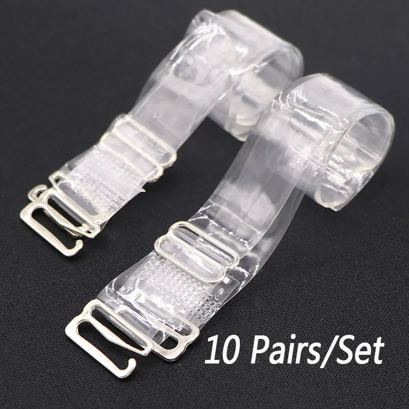 

10 Pairs/Set Metal Buckle Bra Straps Belt Elastic Transparent Stainless steel Silicone Bra Straps Adjustable Women's Intimates