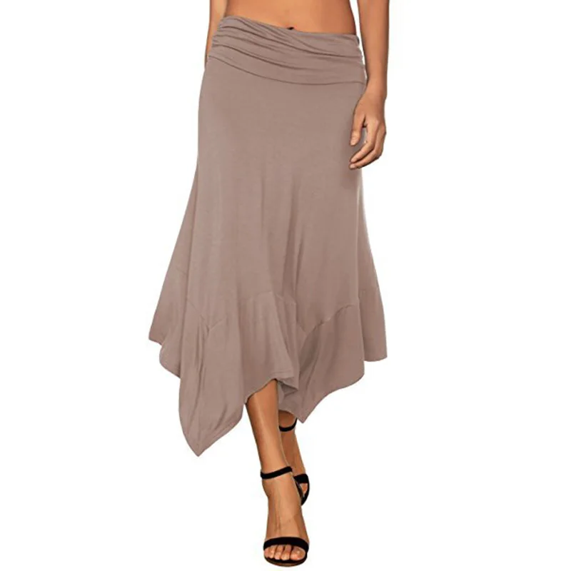 Ladies Dress Skirt High waist Solid color Irregular hem 3 colors Women