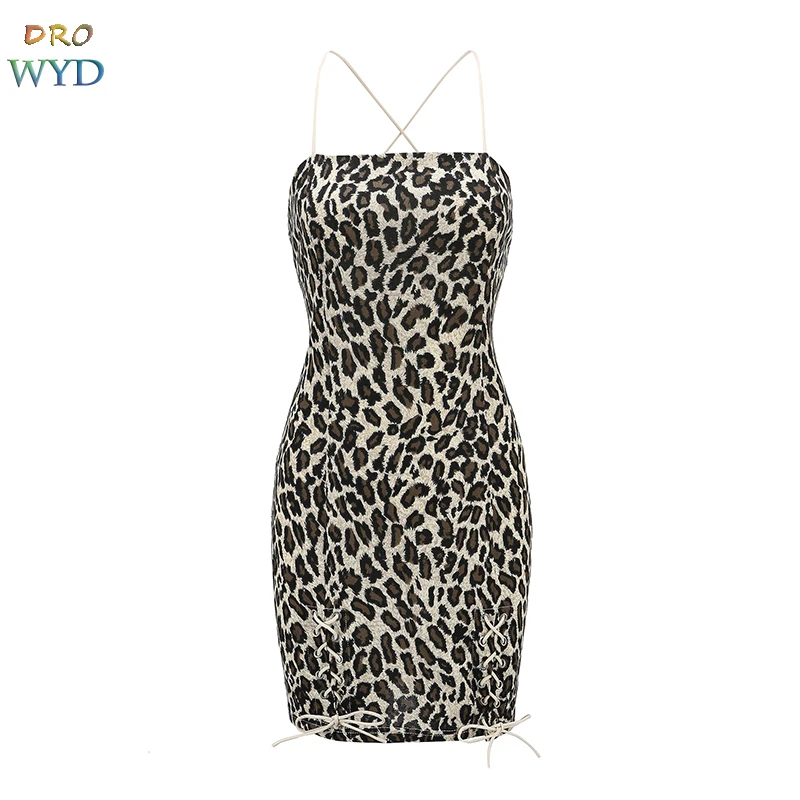 Summer Leopard Mini Sling Dress 2019 New Women Casual Boho Beach Sexy Backless Dress Slim Pack Hip Club Party Dressse Vestidos
