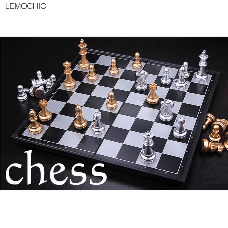

LEMOCHIC Magnetic chess Silver & gold pieces chess Folding magnetic board foldable board Free Shipping board games for families