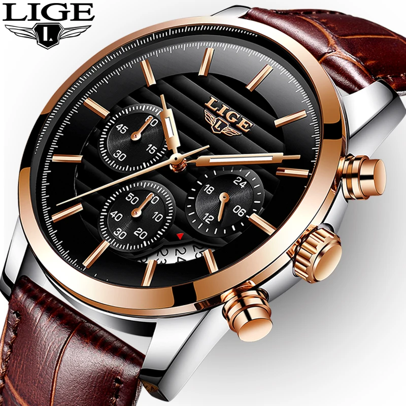 Relogio masculino 2018 LIGE мужские роскошные брендовые кожаные кварцевые наручные часы