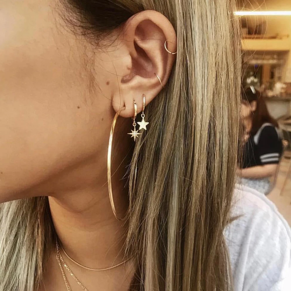 

MAA-OE Geometric Crystal Stars Big Circle Drop Earrings For Women Vintage Gold Dangle Earring Boho 2019 Female Fashion Jewelry