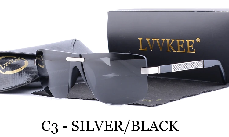 LVVKEE Брендовые мужские поляризованные UV400 зеркальные солнцезащитные очки без оправы для вождения мужские Солнцезащитные очки Модные оттенки очки для мужчин oculos - Цвет линз: C3 WITH BOX