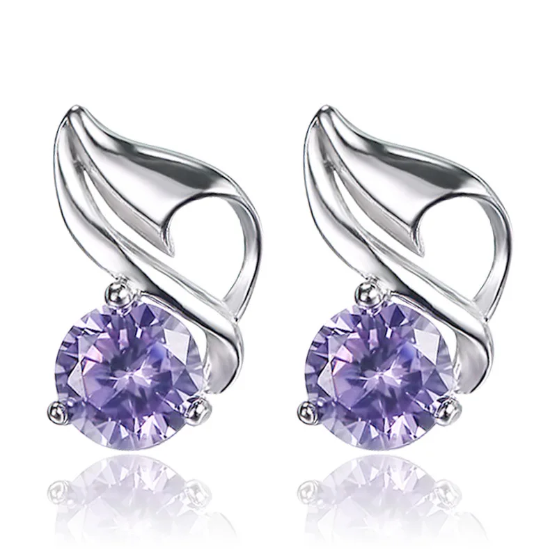 

100% 925 sterling silver fashion shiny crystal ladies`stud earrings jewelry cheap gift wholesale Anti allergy