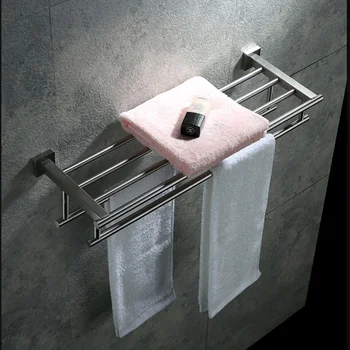 

304 Stainless Steel Towel Rack 2 Layer Bathroom Accessories Set Chrome Shower Shelf Wall Mounted Towel Hanger Double Wall