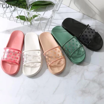 

COVOYYAR 2019 Summer Slippers Women Cute Dot Transparent Beach Slide Woman Shoes Soft Comfortable Lady Flip Flops WSL86