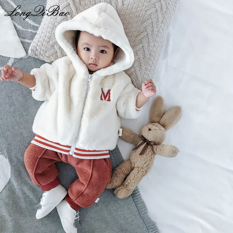 

High quality 2018 baby plus velvet card rabbit fur hooded jacket winter new children's shirt female baby boy casual warm coat