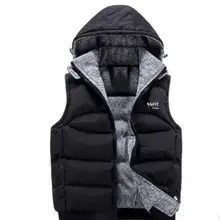 Темно-синий мужской жилет теплая зимняя повседневная верхняя одежда жилет от ветра сплошной с капюшоном модные пальто без рукавов плюс размер 3XL