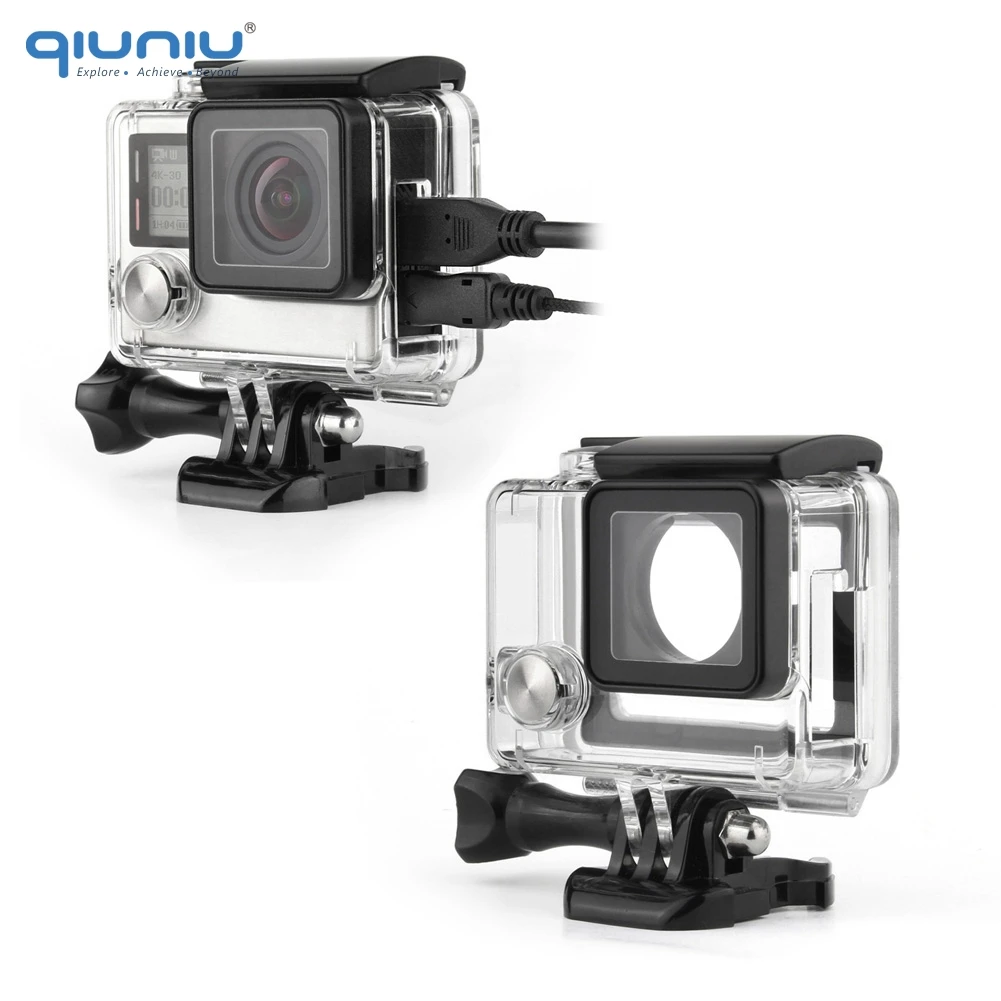 QIUNIU для экшн-Камеры GoPro Hero 4 Рамный корпус защитные открытые по бокам корпус w/осязаемый Задняя панель для GoPro Hero 4 Серебряный Аккумулятор Камера