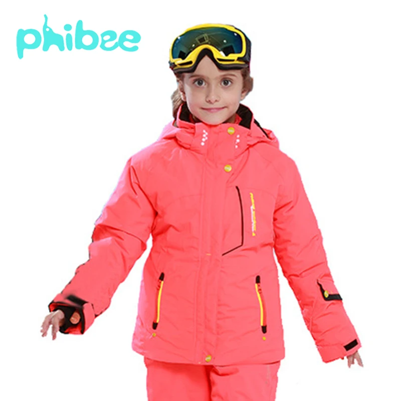 Phibee Boys Girls Ski Snowboad Jacket Warm Breathable Kids Winter Clothing Windproof Waterproof Breathable Coat