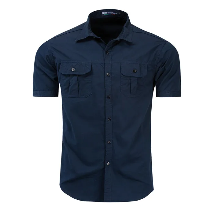 Summer Cotton Men Shirt Short Sleeve Cargo Shirt Mens Military Shirts Casual Slim FitTactical Shirt Camisa Social Camisas Hombre - Цвет: 55889 Royal blue