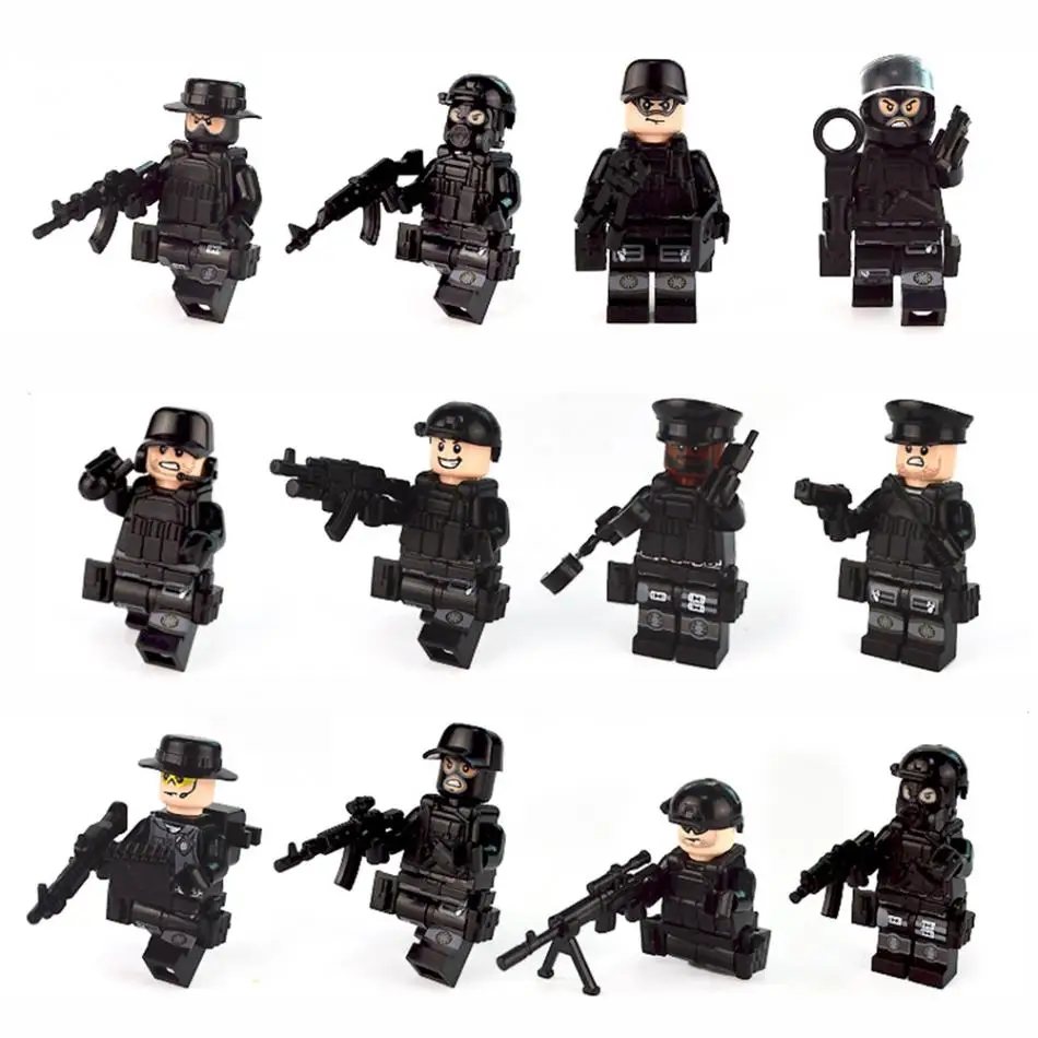 12 шт./компл. военный спецназ Солдат кирпичики фигурки-пистолеты команды строительные блоки модель игрушки