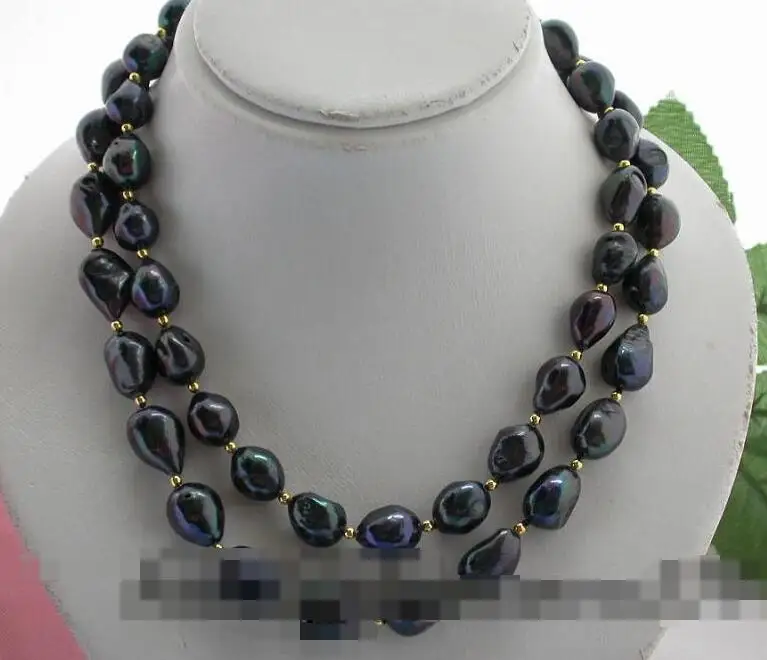 

FREE SHIPPING>>>@@ > 3439 baroque Tahitian black freshwater pearl necklace