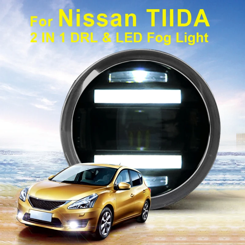 

for Nissan TIIDA New Led Fog Light with DRL Daytime Running Lights with Lens Fog Lamps Car Styling Led Refit Original Fog