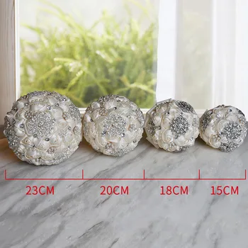 

Luxury Diamond Rhinestone Wedding Bouquets With Ruffles Edge 2018 Milk White Rose Bridal Flowers For Bridesmaid