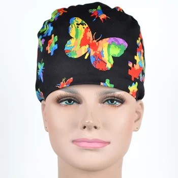 

Butterfly Print Nursing Scrub Cap Surgical Hat Mask Cotton Medical Hat for Women Hospital OR Working Hats Adjustable Dentist Cap