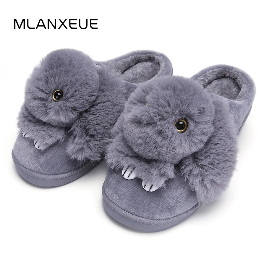 

MLANXEUE Loverly Carton Rabbit Woman Cotton Slippers Cute Warm Slippers For Women Shoes Thicken Soles Winter Plush Home Slippers