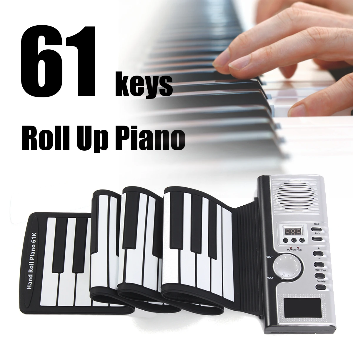 

Portable Piano Digital Electronic Black and White 61 Keys Universal Flexible Roll Up Soft Keyboard Piano Children Student Gift