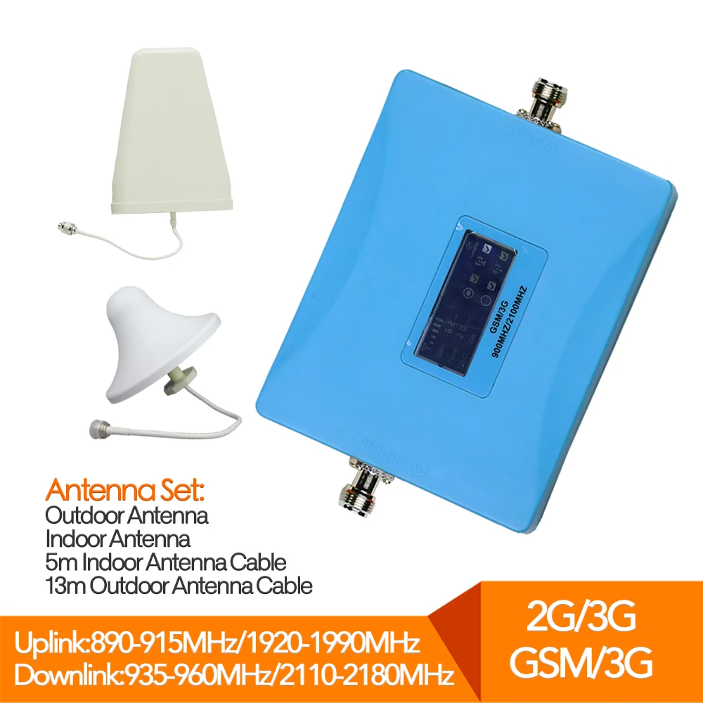 

LCD Display GSM 900 3G 2100 mhz Repeater Dual Band Cell Phone Amplifier WCDMA Cellular Mobile Booster with full antenna sets